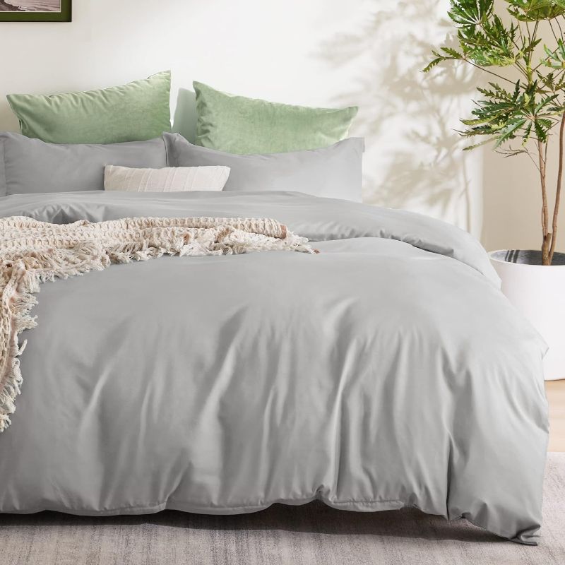 Photo 1 of Bedsure Silver Grey Duvet Cover Queen Size - Soft Double Brushed Duvet Cover for Kids with Zipper Closure, 3 Pieces, Includes 1 Duvet Cover (90"x90") & 2 Pillow Shams, NO Comforter
