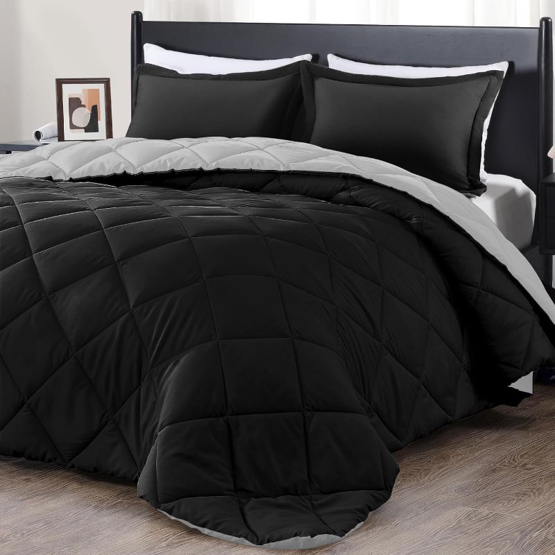 Photo 1 of downluxe Queen Comforter Set - Black and Grey Comforter Set Queen, Soft Bedding Sets for All Seasons -3 Pieces - 1 Comforter (88"x92") and 2 Pillow Shams(20"x26")
