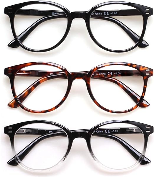 Photo 1 of 3 Pack Reading Glasses Spring Hinge Stylish Readers Black/Tortoise for Men and Women
