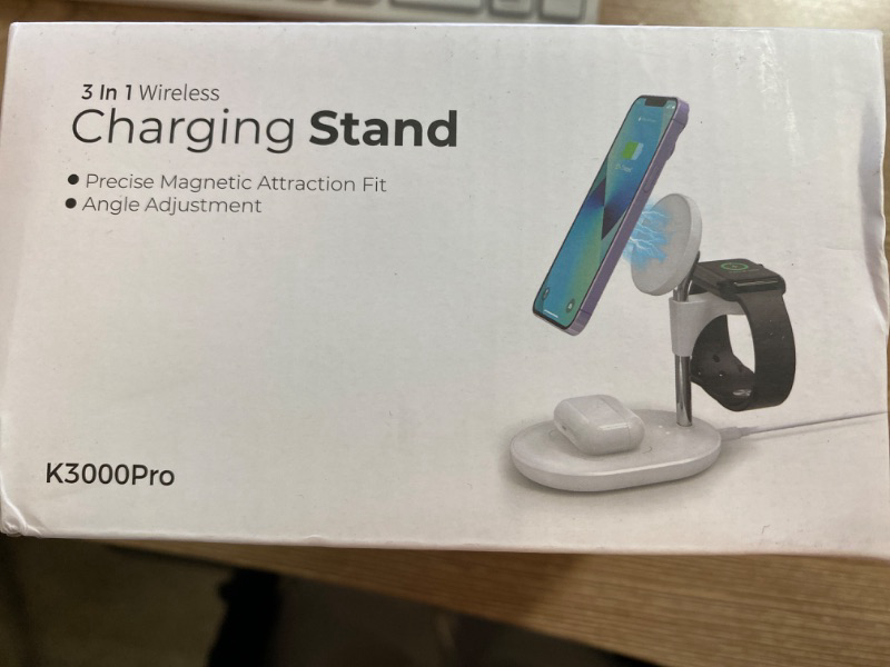 Photo 2 of 3 in 1 Wireless Charging Station for Multiple Devices, 15W Fast Wireless Mag-Safe Charger Stand for iPhone 14 13 12 Pro Max/Plus/Pro/Mini, Mag Charger for iWatch Ultra/8/7/SE/6/5/4/3/2, AirPods
