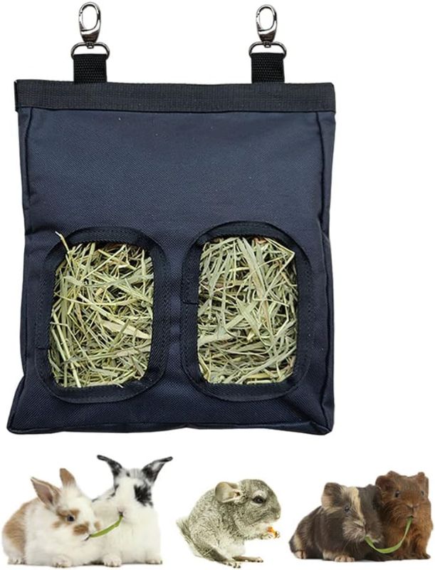 Photo 1 of RIOUSSI Guinea Pig Hay Feeder, Hanging Rabbit Hay Feeder Bag for Guinea Pigs Bunnies Chinchillas. Pure Black
