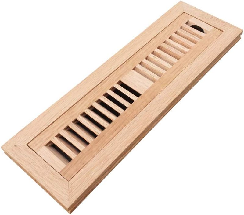 Photo 1 of Homewell Red Oak Wood Floor Register Vent Cover, Flush Mount Vent with Damper, 2X12 Inch, Unfinished
