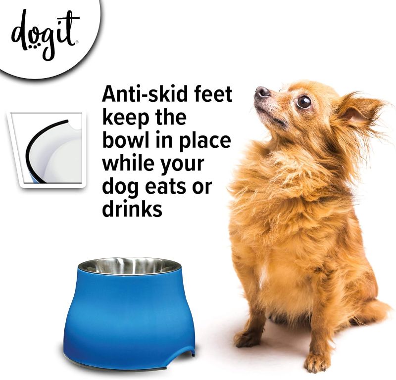 Photo 2 of Dogit Elevated Dog Bowl, Stainless Steel Dog Food and Water Bowl for Small Dogs, Blue, 73743

