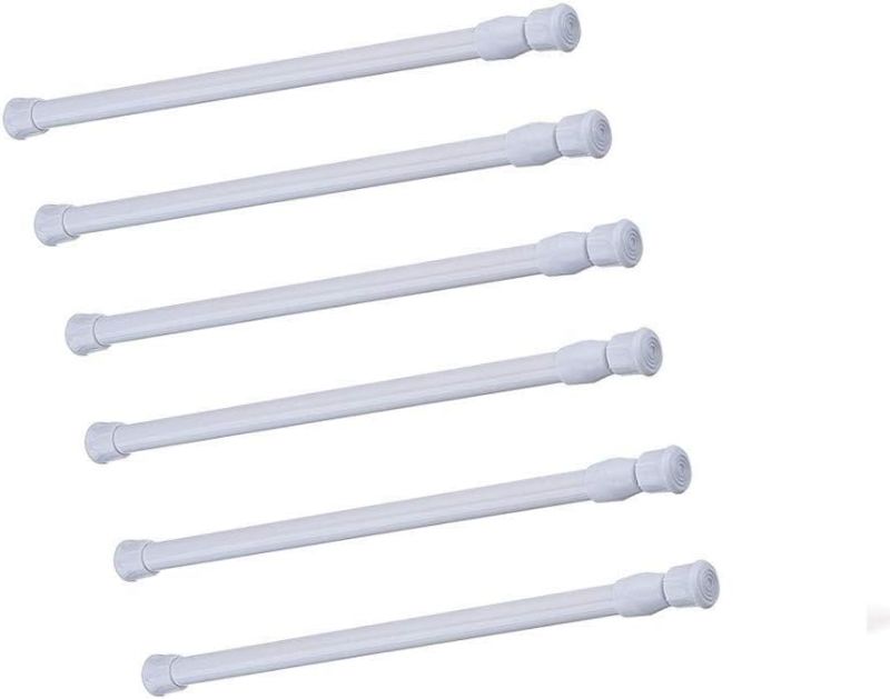 Photo 1 of Cupboard Bars Tension Rods, 6 Pack Spring Tensions Rods 9.8 to 15.7 Inches Steel Adjustable Tension Curtain Rod Shower Rod Closet Rod Window Rods (White)
