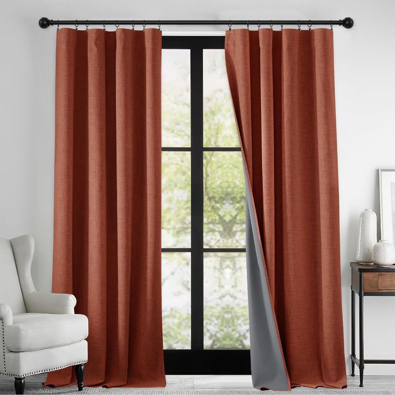Photo 1 of RYB HOME 100% Blackout Linen Textured Curtains 84 inches Long, Insulating Privacy Energy Saving for Bedroom Living Room Window Office Theater Dining Nursery, W 52 x L 84 in, Terracotta, 2 Panels
