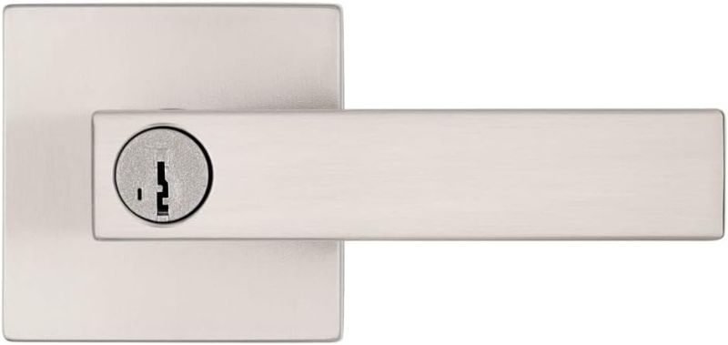 Photo 1 of Kwikset Singapore Entry Door Handle with Lock and Key, Secure Keyed Reversible Lever Exterior, For Front Entrance and Bedrooms, Satin Nickel, Pick Resistant Smartkey Rekey Security and Microban
