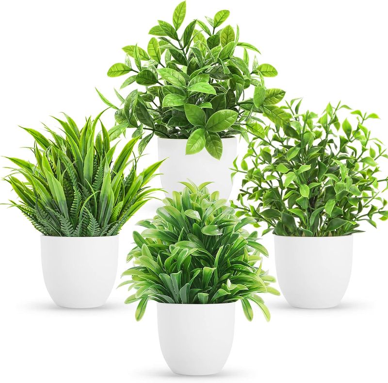 Photo 1 of Miracliy 4 Packs Mini Fake Plants Artificial Potted Eucalyptus Faux Plants for Home Office Farmhouse Bathroom Table Shelf Decor Indoor

