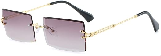 Photo 1 of LASPOR Retro Rimless Rectangle Sunglasses for Women Men Tinted Lens Gold Metal Frameless Vintage Square Glasses

