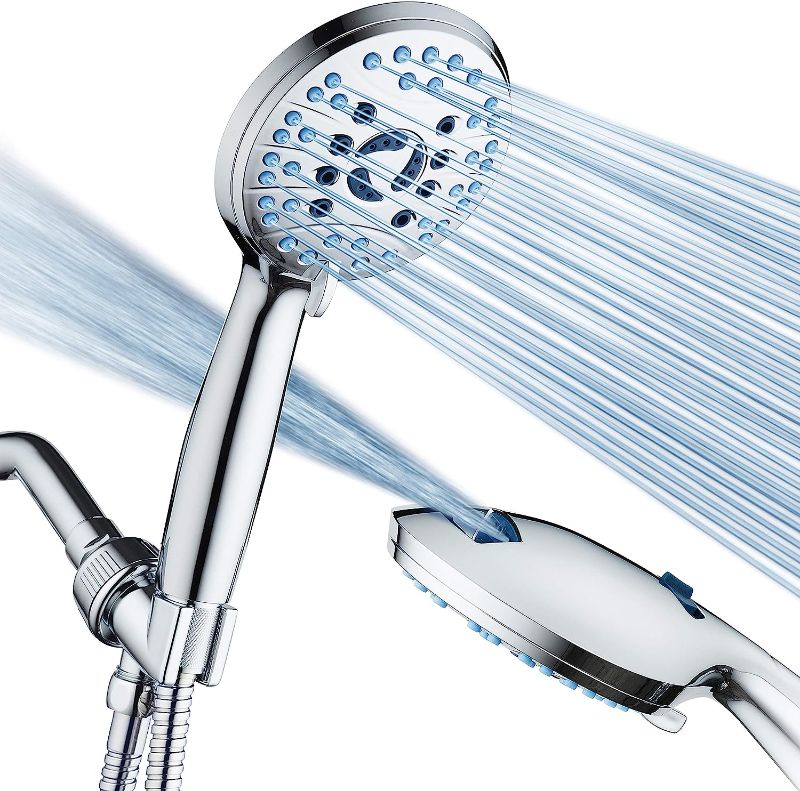 Photo 1 of AquaCare High Pressure 8-mode Handheld Shower Head - Anti-clog Nozzles, Built-in Power Wash to Clean Tub, Tile & Pets, Extra Long 6 ft. Stainless Steel Hose, Wall & Overhead Brackets
