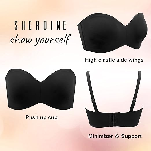 Photo 1 of sheroine Strapless Push up Plus Size Seamless Bra Underwire Convertible Smoothing Unpadded Support Large Breasts Bras
