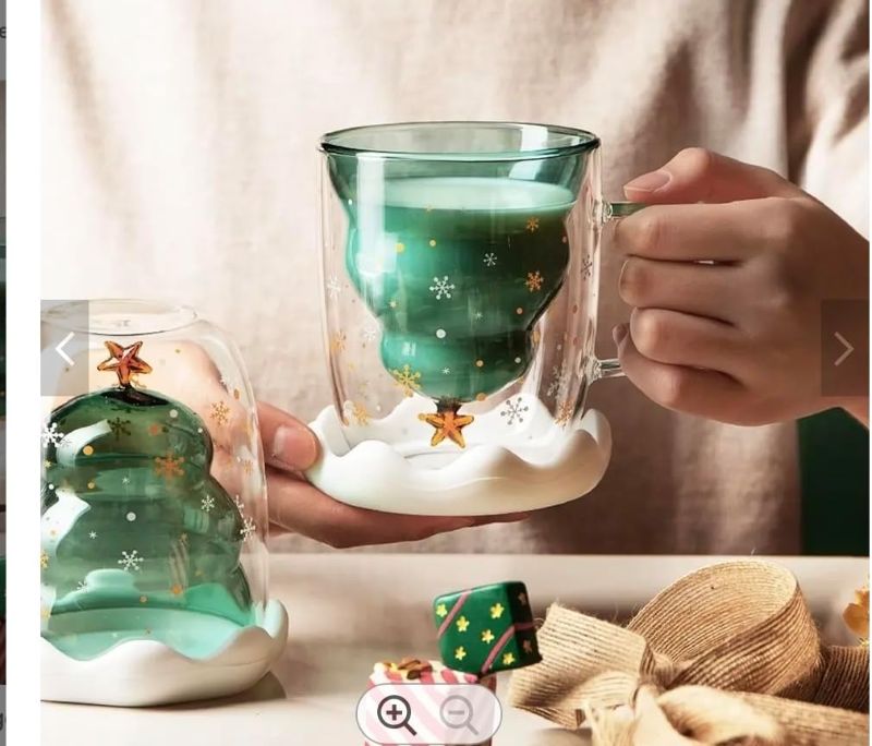 Photo 1 of Christmas Mugs - Christmas Tree Glass Mug with Snowflake Lid & Handle - Cute Mug for Tea/Coffee/Milk - Double Walled Insulated Glass Cups for Christmas & Happy New Year Gifts - 300ML (Pack of 2)