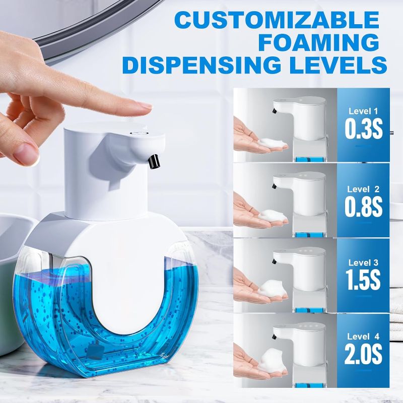 Photo 2 of Automatic Foaming Soap Dispenser 15oz/420ml Foaming Hand Sanitizer Touchless Wall Mount with 4levels Adjustable Free Touch Electric Soap Dispenser Rechargeable with Sensor for Bathroom Kitchen
