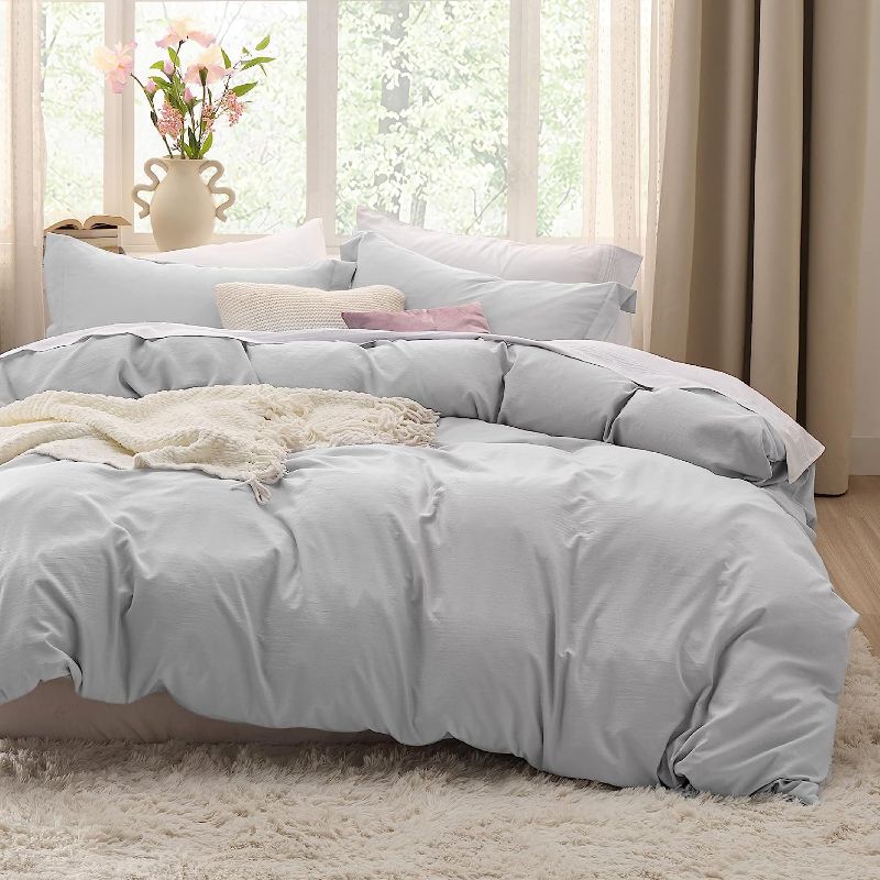 Photo 1 of Bedsure Duvet Cover FULL Size - Soft Prewashed Queen Duvet Cover Set, 3 Pieces, 1 Duvet Cover 90x90 Inches with Zipper Closure and 2 Pillow Shams, Light Grey, Comforter Not Included
