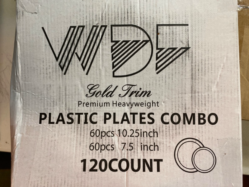 Photo 2 of 120 Pieces Gold Plastic Plates - 10.25inch Gold Dinner Plates - Heavyweight White and Gold Disposable Plates Ideal for Wedding & Party