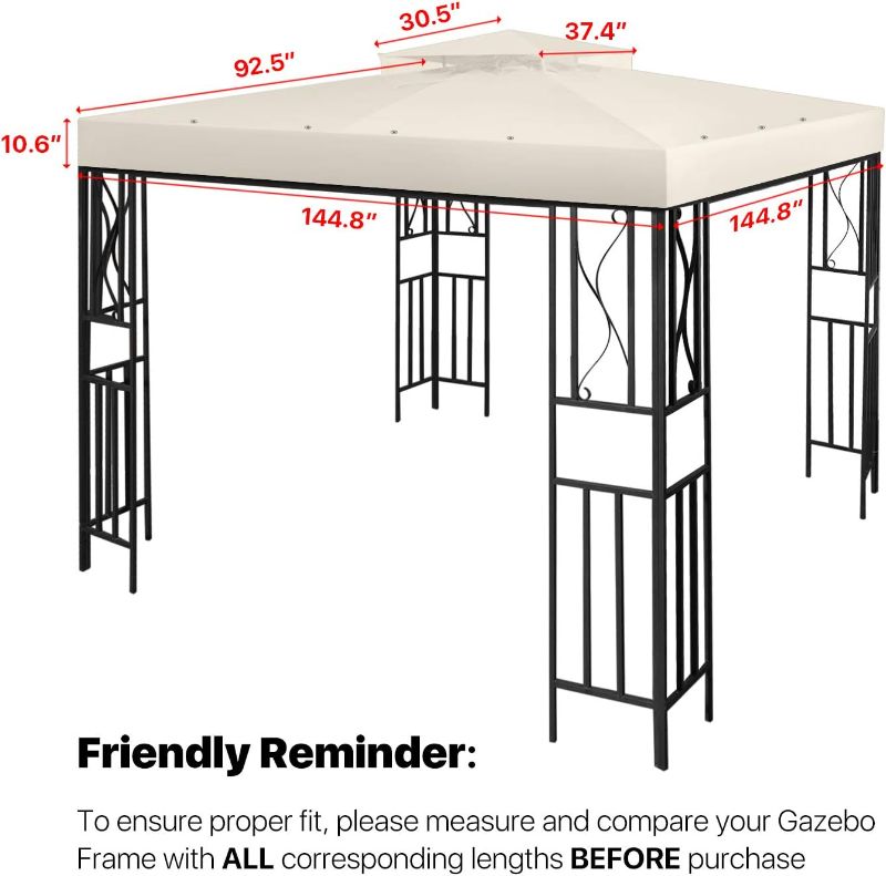 Photo 2 of Flexzion 12' x 12' Gazebo Canopy Top Replacement Cover (Ivory) - Dual Tier Up Tent Accessory with Plain Edge Polyester UV30 Protection Water Resistant for Outdoor Patio Backyard Garden Lawn Sun Shade
