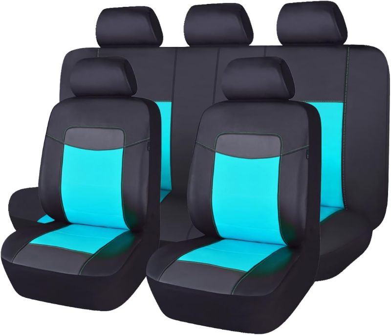 Photo 1 of Flying Banner Car Seat Covers Full Set Front Seats and Rear Leather Cover Waterproof Bench Black with Water Blue
