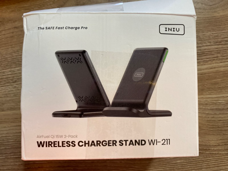 Photo 2 of [2-Pack] Wireless Charger, INIU 15W Qi-Certified Fast Wireless Charging Stand with Sleep-Friendly Adaptive Light Compatible with iPhone 15 14 13 12 11 Pro XR XS Plus Samsung Galaxy S21 S20 Note 20 etc
