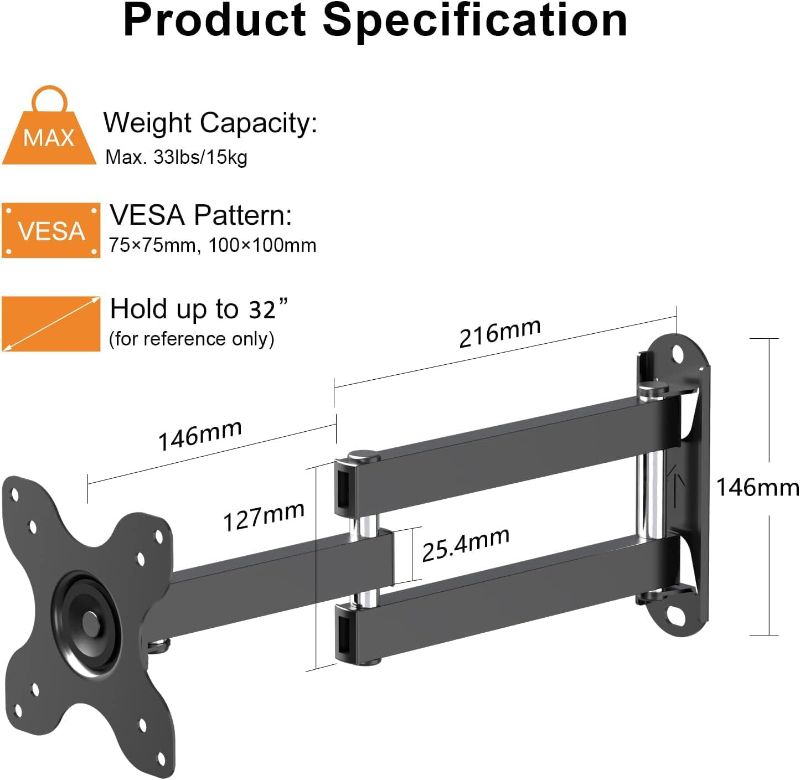 Photo 2 of TV Wall Mount, Bracket for Most 13-32 inch LED, LCD Monitor and Plasma TVs, Max VESA 100x100mm by XINLEI (MA1330)
