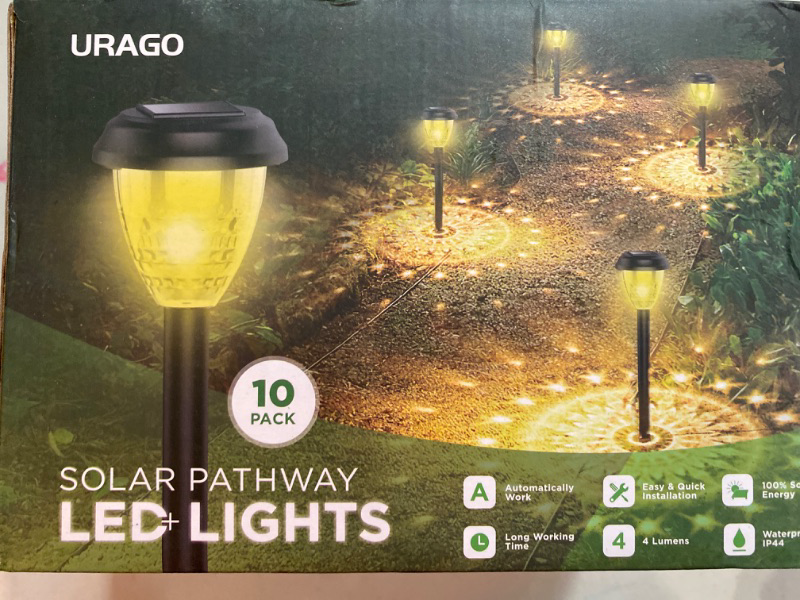 Photo 2 of URAGO Super Bright Solar Lights, Waterproof 10 Pack, Dusk to Dawn Up to 12 Hrs Solar Powered Outdoor Pathway Garden Lights Auto On/Off, LED Landscape Lighting Decorative for Walkway Patio Yard
