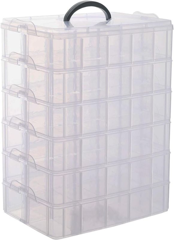 Photo 1 of Sooyee 6-Tier Stackable Craft Organizers and Storage Box with 60 Compartments,Plastic for Toys,Dolls, Arts and Craft, Fuse Beads, Washi Tape, Rock Collection, Ribbons,Clear
