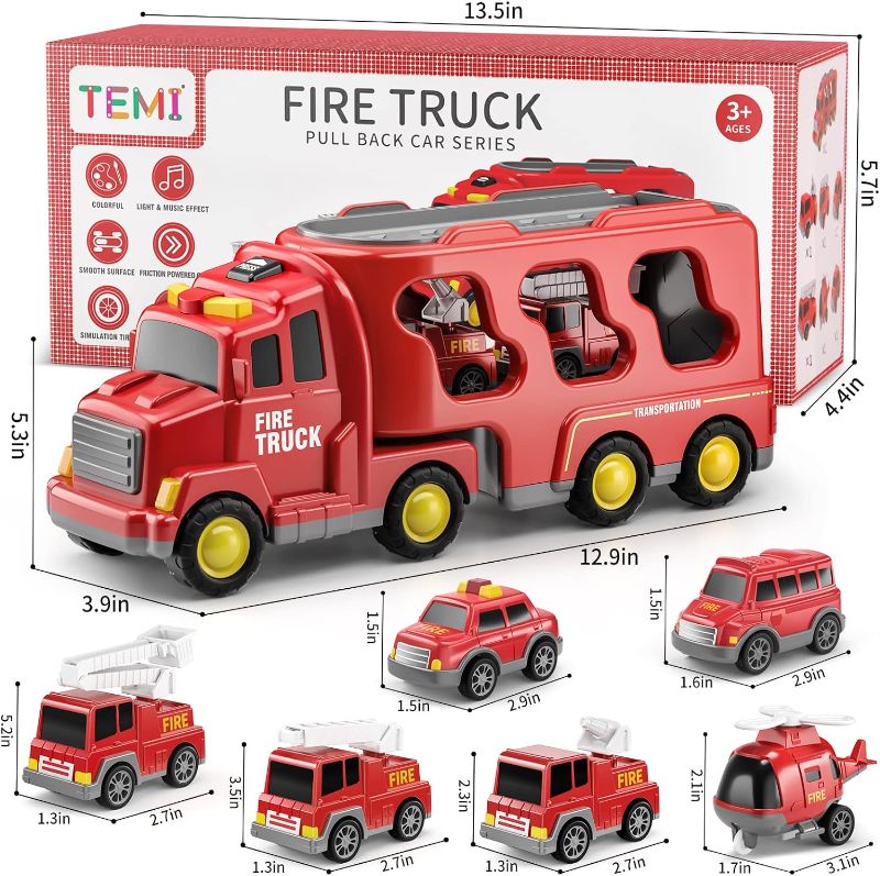 Photo 1 of TEMI Toddler Truck Boy Toys for Kids 3-5 Years - 7 Pack Friction Power Vehicle Car Toy for Toddlers 1-3, Carrier Truck Toys for 3 4 5 6 Years Old Boys Girl, Christmas Birthday Gifts for Age 3-9
