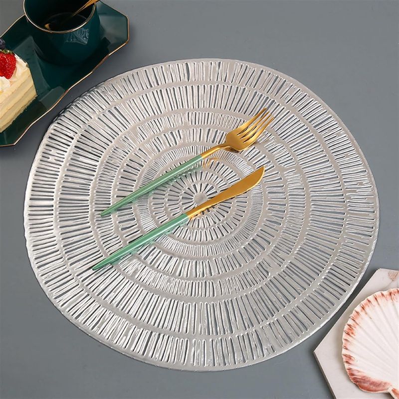 Photo 1 of Set of 6 Round Pressed Placemats, Non-Slip Placemats for Dining Table,15", Washable, Wipeable, Hollow Ginkgo Biloba Design (Color : Silver C, Size : Round_38CM)
