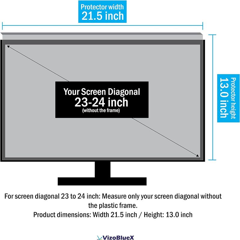 Photo 2 of VizoBlueX 23-24 inch Anti-Blue Light Filter for Computer Monitor. Blue Light Monitor Screen Protector Panel (21.5 x 13.0 inch). Blocks Blue Light 380 to 495 nm. Fits LCD, TV and PC, Mac Monitors
