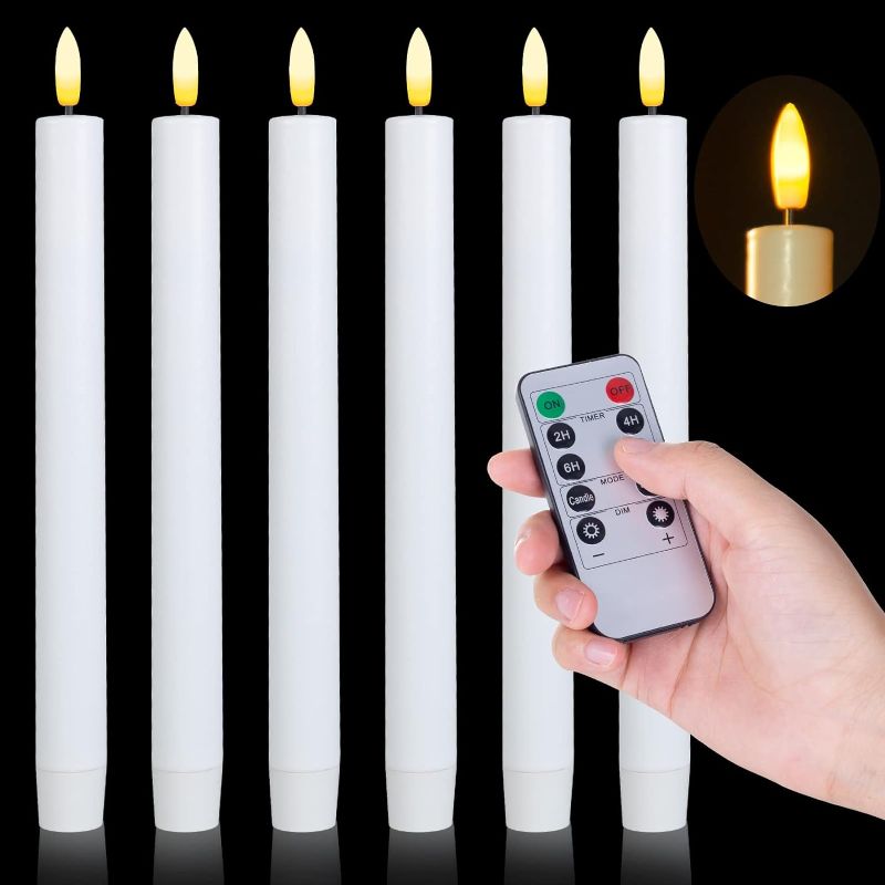 Photo 1 of PINEAPPLE Flameless Taper Candles Battery Operated LED 3D Wick Plastic Window Candles Wax Wraped with 10-Key Remote for Christmas, Wedding, Valentine Day, Halloween Pack of 6
