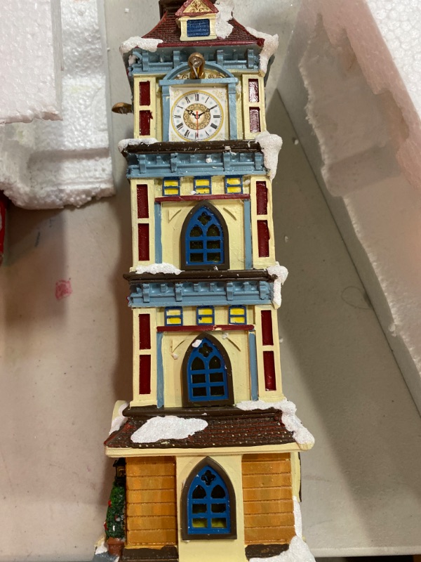 Photo 2 of Menards Christmas Village Clock Tower Holiday House Prelit Building Enchanted Forest
