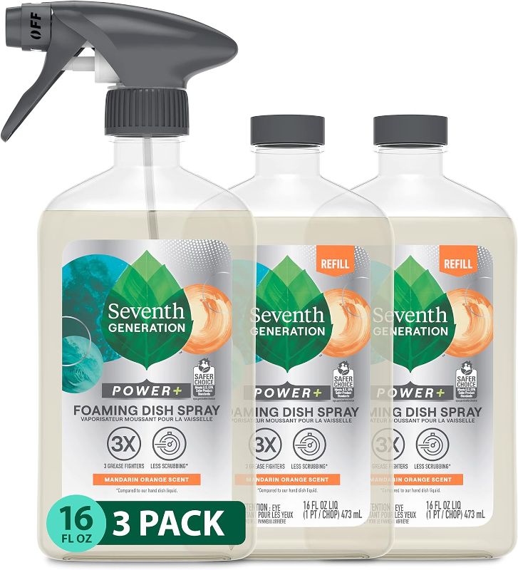 Photo 1 of Seventh Generation Foaming Dish Spray, 3 Refills and 1 Sprayhead, 16 Fl Oz (Pack of 3)
