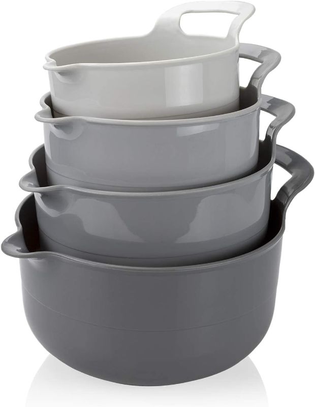 Photo 1 of COOK WITH COLOR Mixing Bowls - 4 Piece Nesting Plastic Mixing Bowl Set with Pour Spouts and Handles (Ombre Gray)
