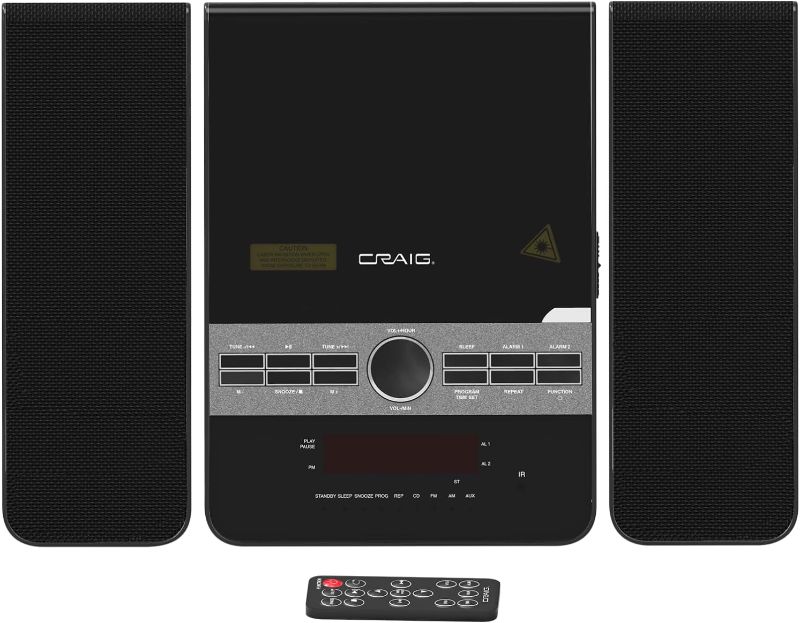 Photo 1 of Craig 3-Piece CD Stereo Shelf System with Bluetooth, AM/FM Radio, Remote - Black
