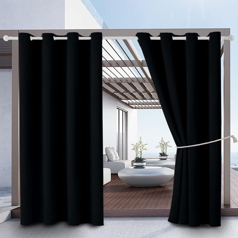 Photo 1 of DIVA EN CAMINO DEC Outdoor Patio Curtain Waterproof Darkening Thermal Insulated Indoor Curtains for Bedroom, Porch, Living Room, Pergola, Cabana, W52 x L95, Black, Set of 2 Panels
