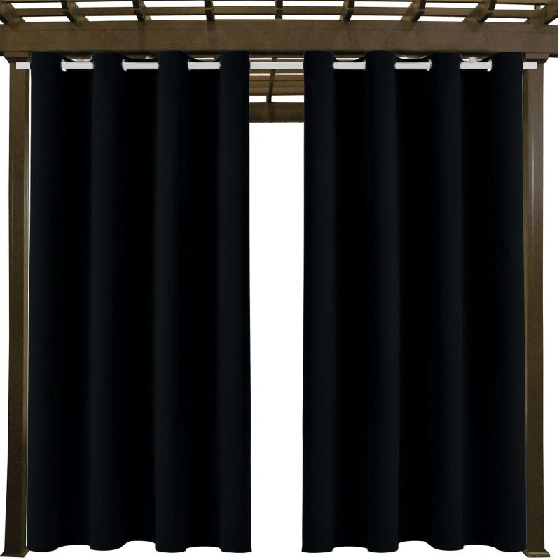 Photo 2 of DIVA EN CAMINO DEC Outdoor Patio Curtain Waterproof Darkening Thermal Insulated Indoor Curtains for Bedroom, Porch, Living Room, Pergola, Cabana, W52 x L95, Black, Set of 2 Panels
