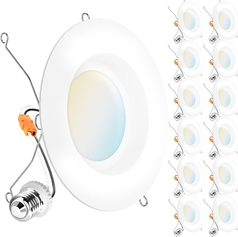 Photo 1 of Sunco Lighting 12 Pack 5CCT Retrofit LED Recessed Lighting 6 Inch, 2700K/3000K/3500K/4000K/5000K Selectable, Dimmable Can Lights, Smooth Trim, 13W=75W, 965 LM, Damp Rated - UL Energy Star Listed
