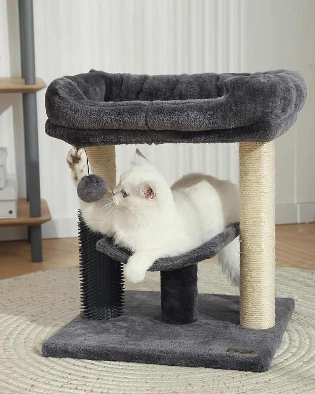 Photo 2 of Hoopet cat Tree Tower,cat Scratching Post for Indoor Cats,Featuring with Super Cozy Perch,Cat Self Groomer and Interactive Dangling Ball Great for Kittens and Cats
