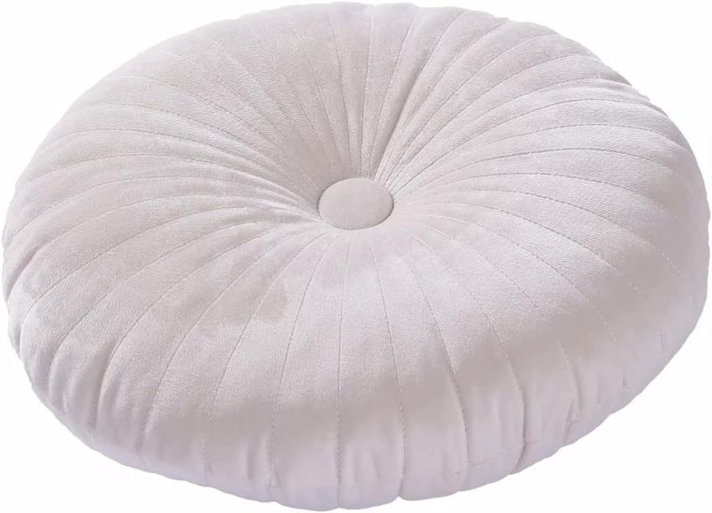 Photo 1 of HLOVME Round Pillow Cushion for Couch Velvet Decorative Small Throw Pillow Solid Color for Living Room Bed Floor 13.7”, Beige

