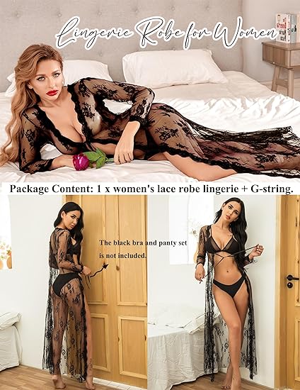 Photo 2 of Avidlove Sexy Lace Robe for Women Lingerie Bridal Lace Babydoll Robe Lingerie Sheer Wedding Gown

