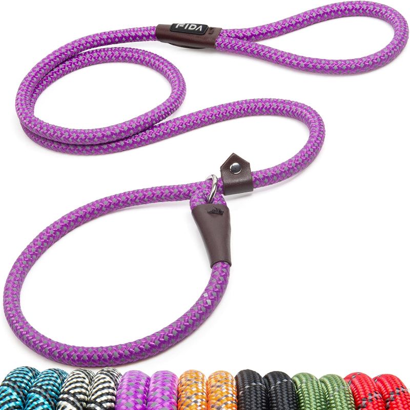Photo 1 of Fida Durable Slip Lead Dog Loop Leash, 6 FT x 1/2" Heavy Duty , Comfortable Strong Rope Leash for Large, Medium Dogs, No Pull Pet Training Leash with Highly Reflective, Purple
