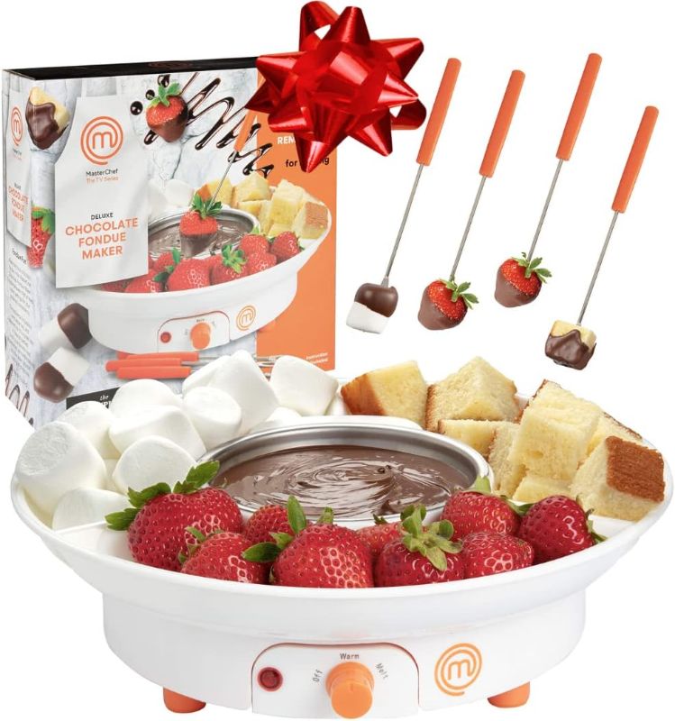 Photo 1 of MasterChef Chocolate Fondue Maker- Deluxe Electric Dessert Fountain Fondue Pot Set w 4 Forks & Party Serving Tray -Melting, Warming Caramel, Cheese, Sauce, Romantic Date, Fun Birthday Valentines Gift
