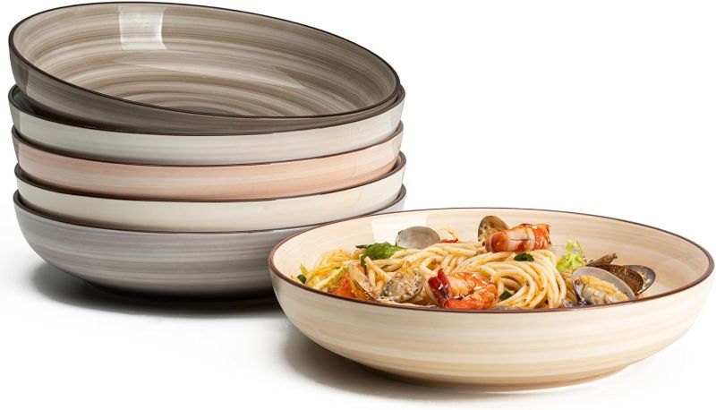 Photo 1 of Sweese Large Pasta Bowls Set - 30 Ounce Ceramic Plates for Dishwasher & Microwave Safe - Solid Salad Bowls Plates - Deep Plates Lipped Edges, Oven Safe Porcelain Plates Serving Bowls
