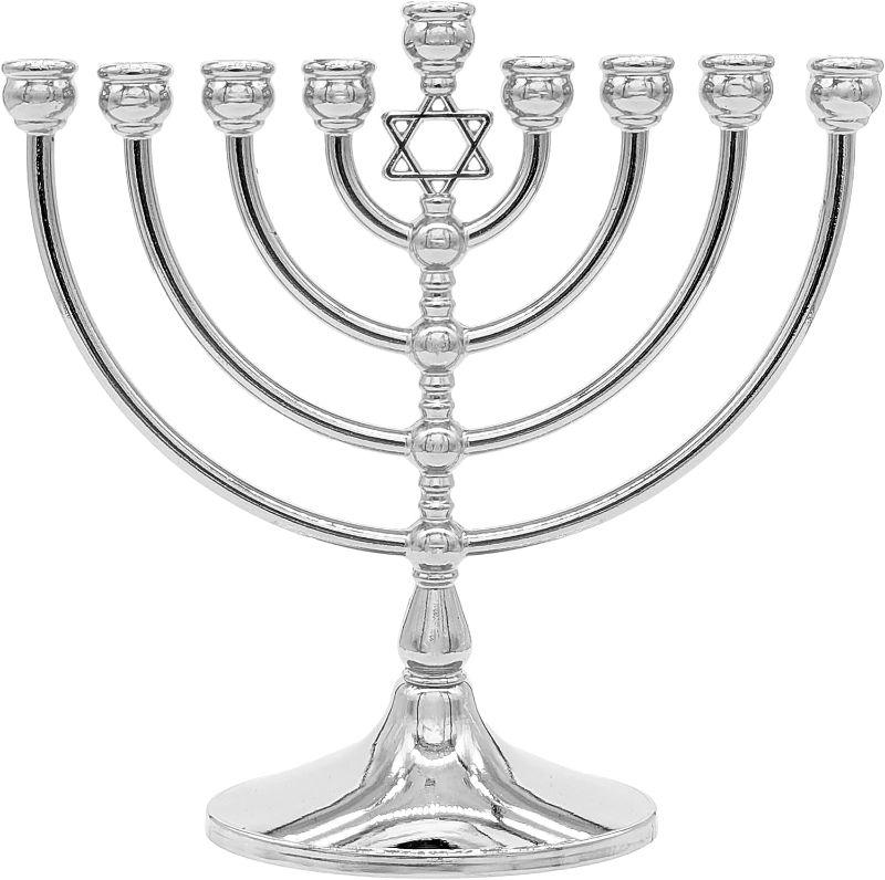 Photo 1 of The Dreidel Company Hanukkah Menorah with Traditional Star Polished Aluminum Finish, Size 7" Tall
