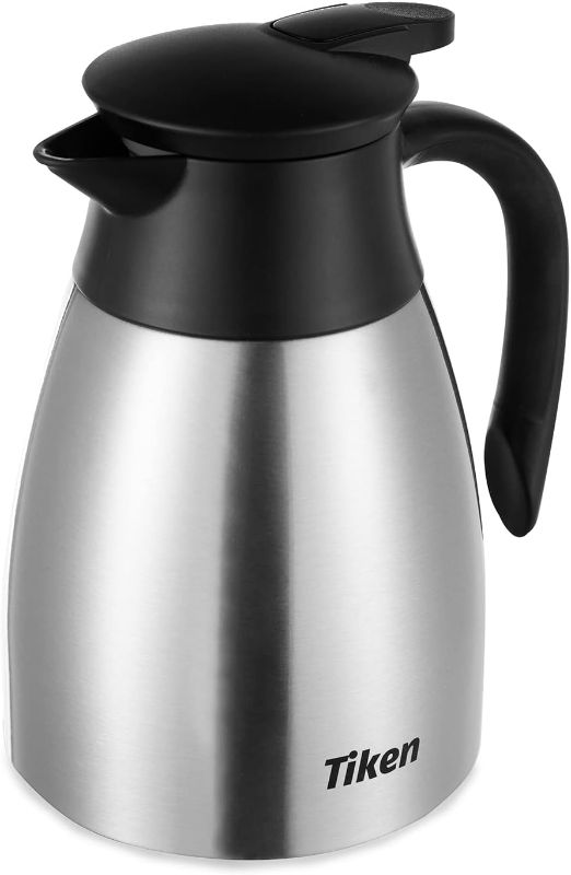 Photo 1 of Tiken 34 Oz Thermal Coffee Carafe, Stainless Steel Insulated Vacuum Coffee Carafes For Keeping Hot, 1 Liter Beverage Dispenser (Silver)
