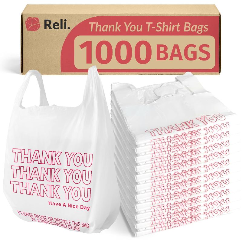 Photo 1 of Reli. Plastic Bags Thank You (1000 Count) | White Grocery Bags, Plastic Shopping Bags with Handles
