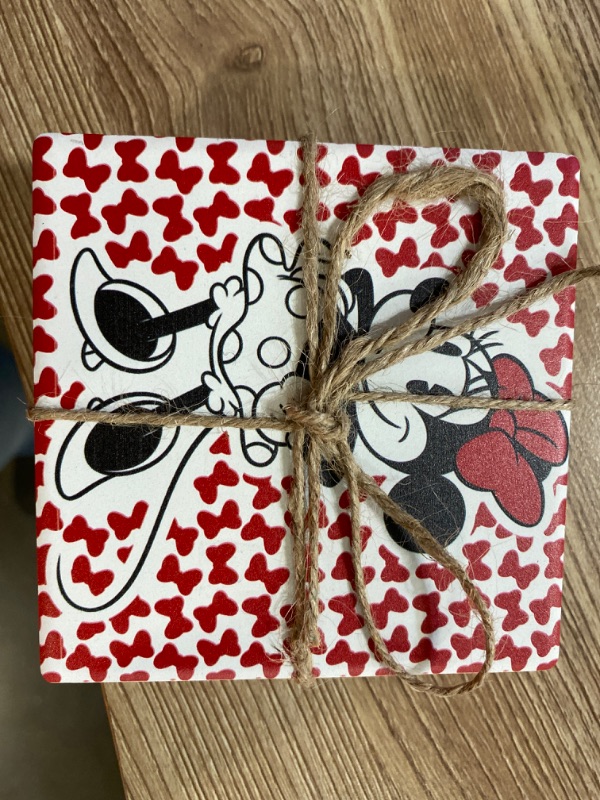 Photo 2 of Mickey and Minnie Coaster Set - Disney Home Decor Bundle with 6 Mickey and Minnie Coasters for Drinks Plus Mickey Stickers | Disney Coasters for Coffee Table
