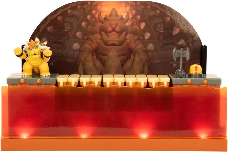 Photo 1 of SUPER MARIO Nintendo Super Mario Deluxe Bowser Battle Playset with Lights and Sounds, 2.5 Inch Bowser Action Figure Included
