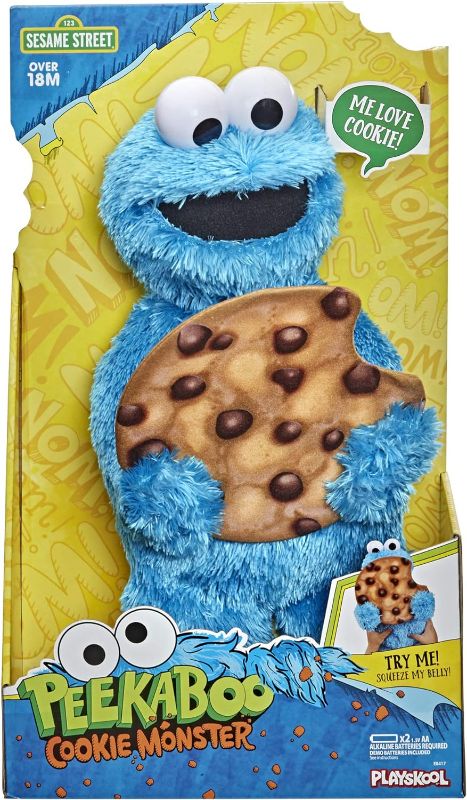 Photo 2 of Sesame Street Peekaboo Cookie Monster Talking 13-Inch Plush Toy for Toddlers, Kids 18 Months & Up, Blue

