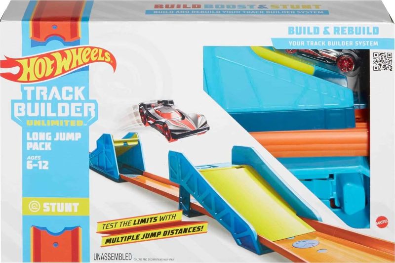 Photo 1 of Hot Wheels Track Builder Unlimited Long Jump Pack, Plyset with 13 Component Parts & 1:64 Scale Toy Car
