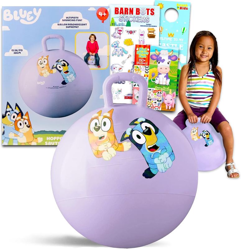Photo 1 of Disney Bluey Hopper Ball Outdoor Toy Set - Bundle Includes Bluey 15" Hopper Ball for Boys and Girls Outdoor Activities, Parties Plus Stickers, More | Bluey Outdoor Toys for Toddlers
