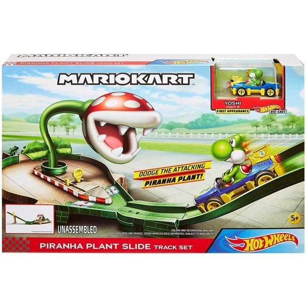 Photo 1 of Hot Wheels Mario Kart Track Set - Piranha Plant Slide Track with Mario Kart Vehicle and Nemesis